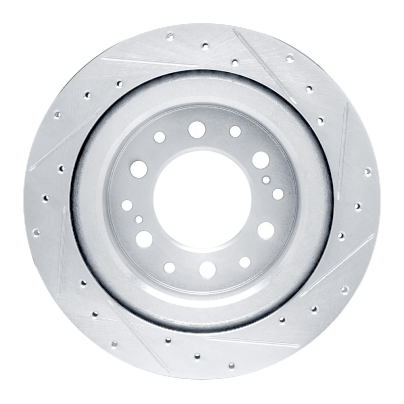 Lexus LX600 Brake Rotor (1) - Rear Left - R1 Concepts - Drilled & Slotted - Silver - `22-`25